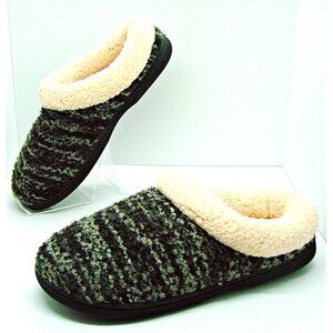 Dearfoams Womens Boucle Faux Shearling Memory Foam Slipper Black White Med 7-8
